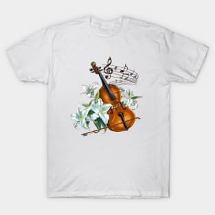 Floral Violin with Flowers T-Shirt